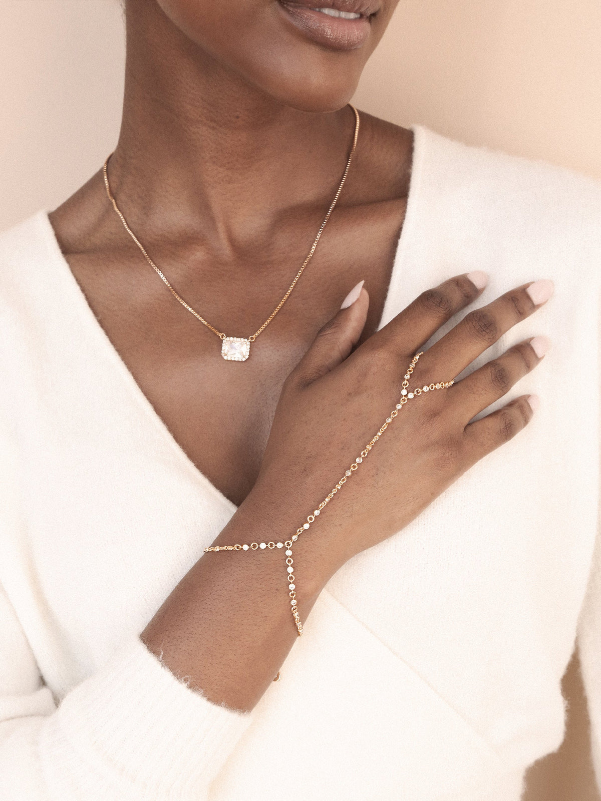 Crystal Dotted Hand Chain - Clear Crystal with 18k Gold Plating | Ettika