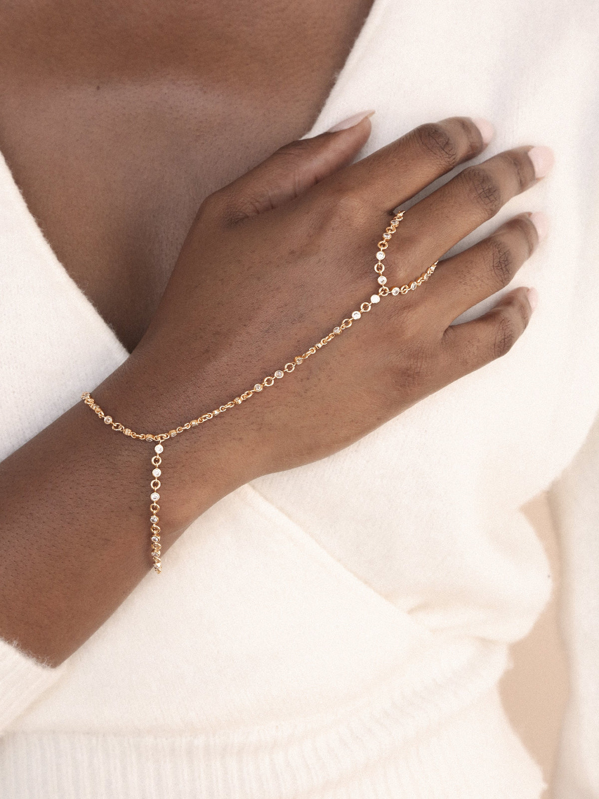 Crystal Dotted Hand Chain - Clear Crystal with 18k Gold Plating | Ettika