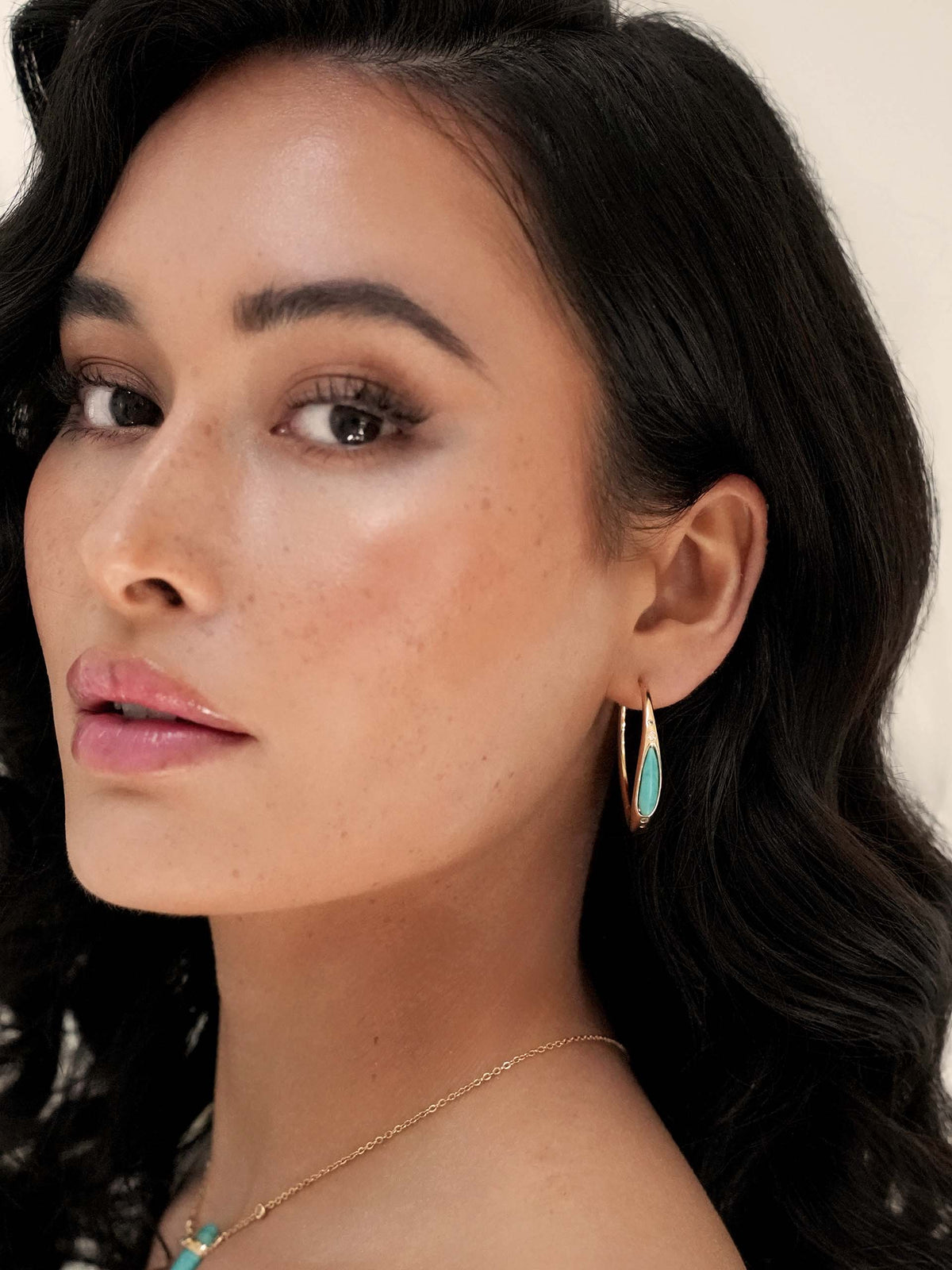 Turquoise Solstice Hoops - Turquoise with 18k Gold Plating | Ettika