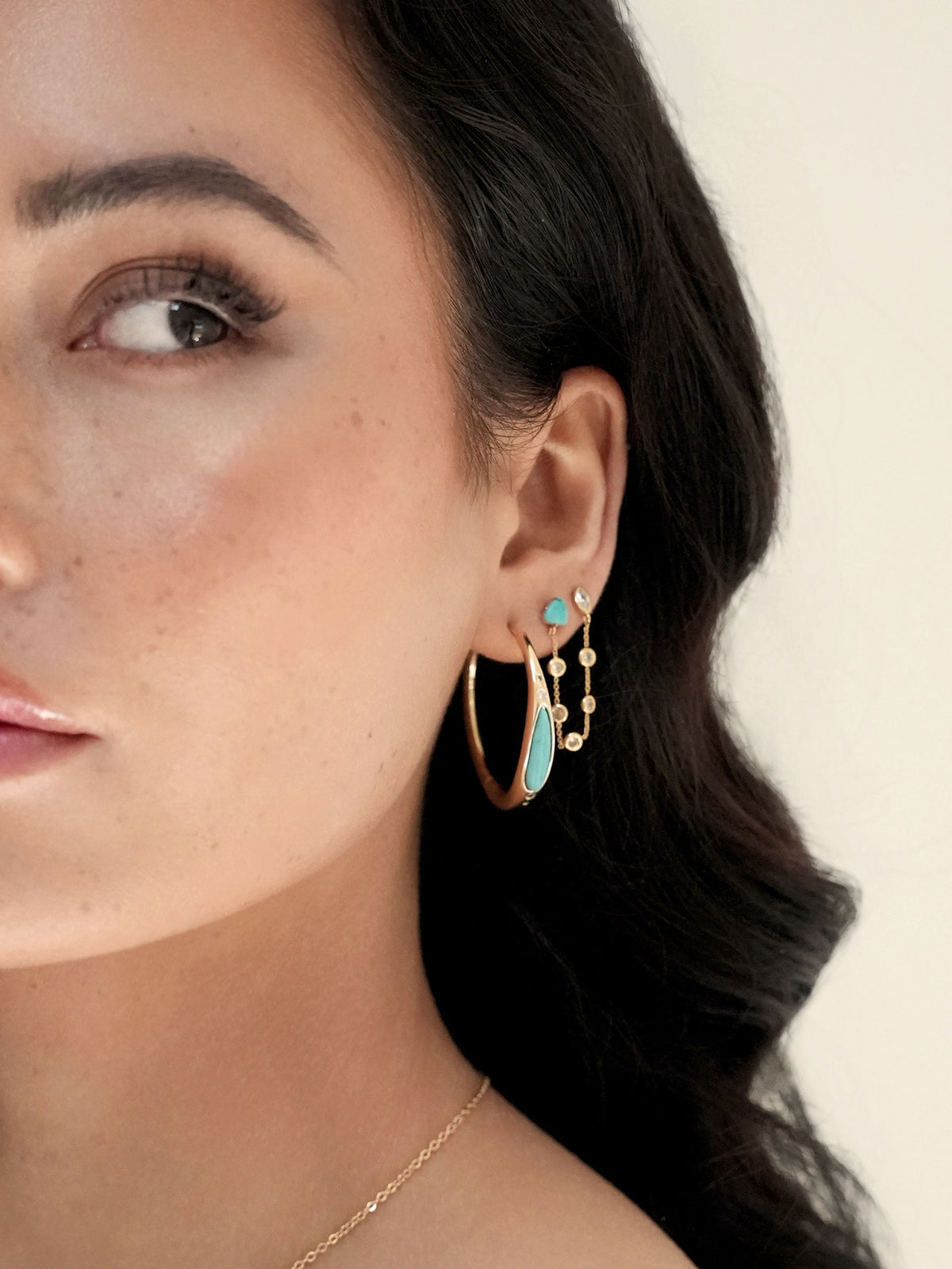 Turquoise Solstice Hoops - Turquoise with 18k Gold Plating | Ettika