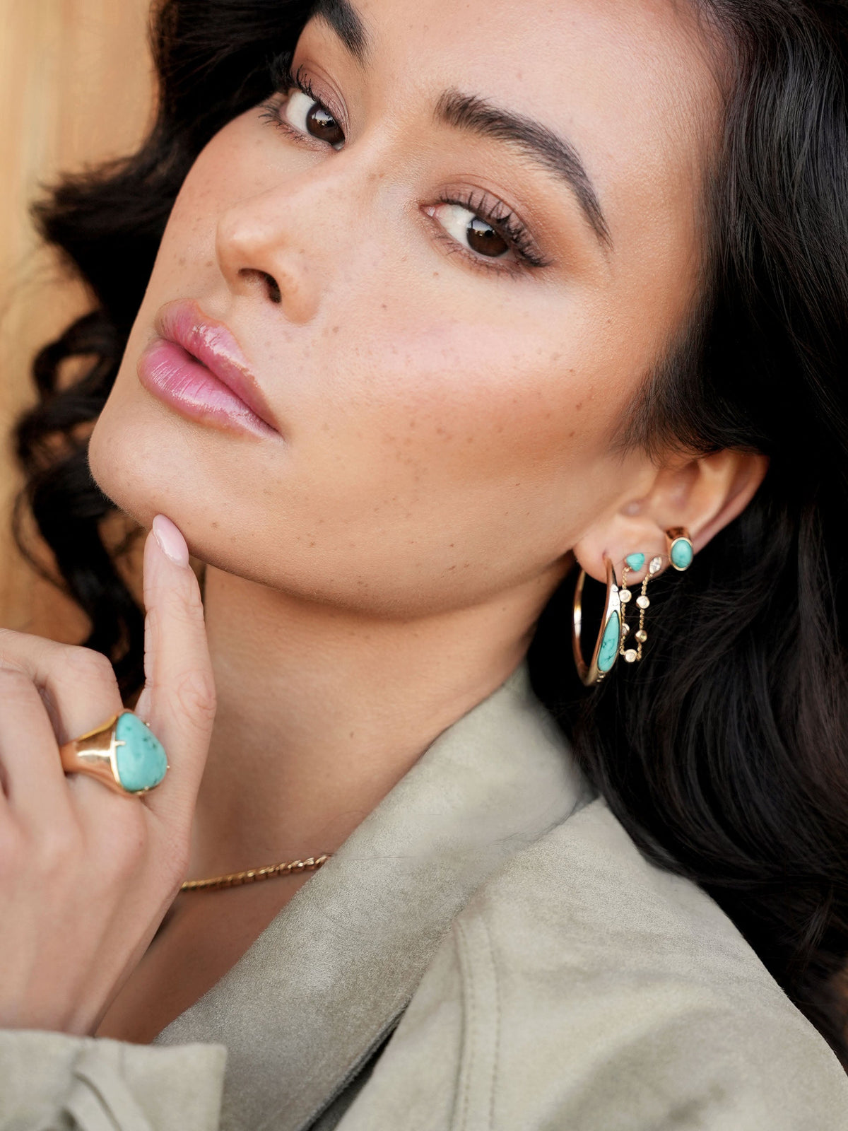 Turquoise Solstice Hoops - Turquoise with 18k Gold Plating | Ettika