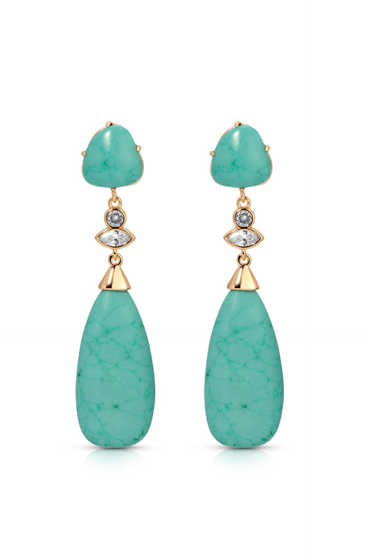 Turquoise Solstice Drop Earrings - Turquoise with 18k Gold Plating | Ettika
