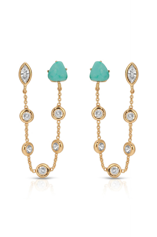 Double Piercing Turquoise Earrings - Turquoise with 18k Gold Plating | Ettika