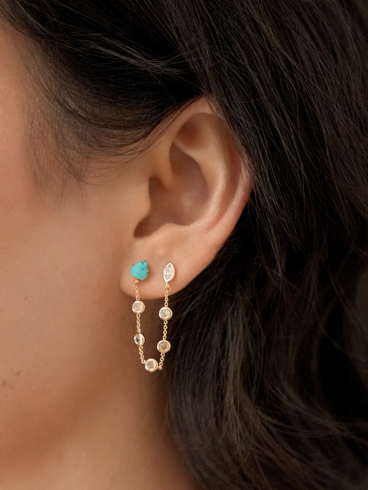Double Piercing Turquoise Earrings - Turquoise with 18k Gold Plating | Ettika