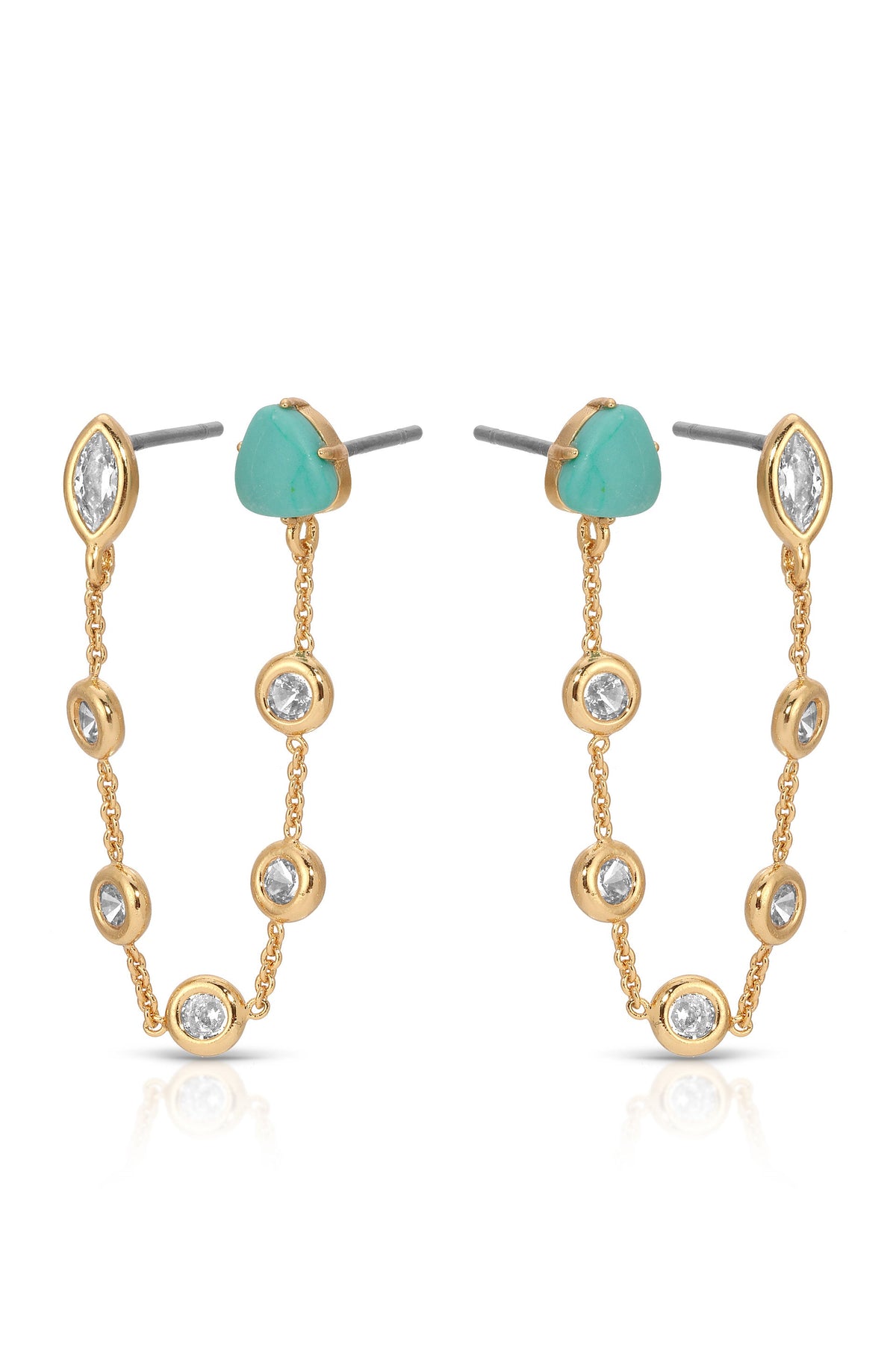 Double Piercing Turquoise Earrings - Turquoise with 18k Gold Plating | Ettika