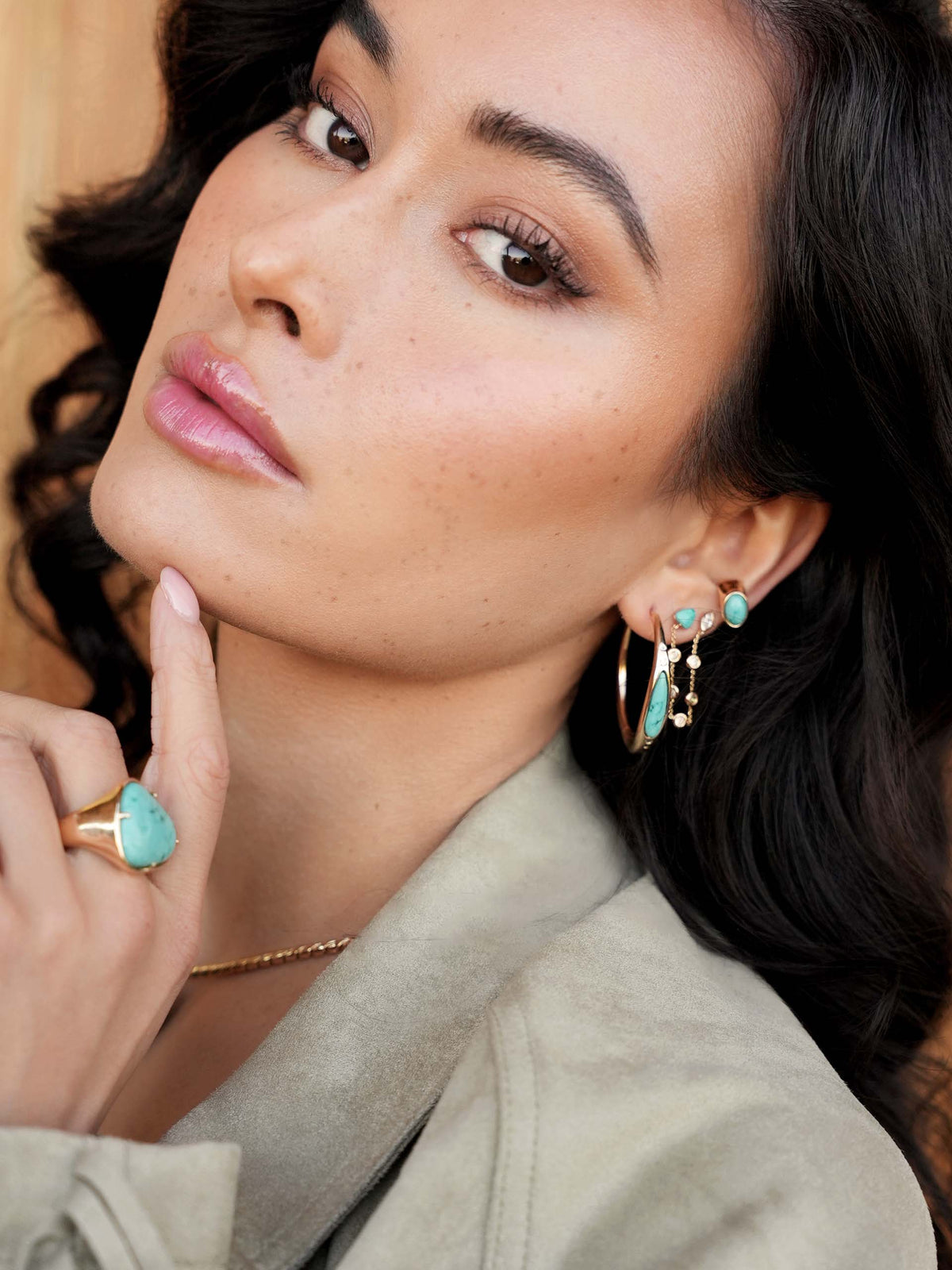 Double Piercing Turquoise Earrings - Turquoise with 18k Gold Plating | Ettika