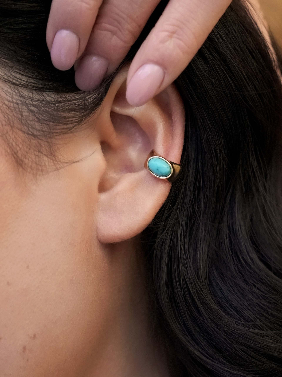 Turquoise Solstice Ear Cuff - Turquoise with 18k Gold Plating | Ettika