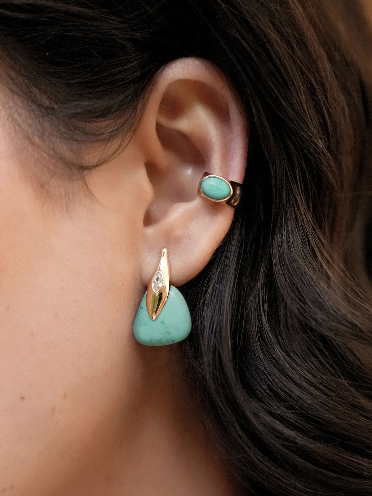 Turquoise Solstice Ear Cuff - Turquoise with 18k Gold Plating | Ettika