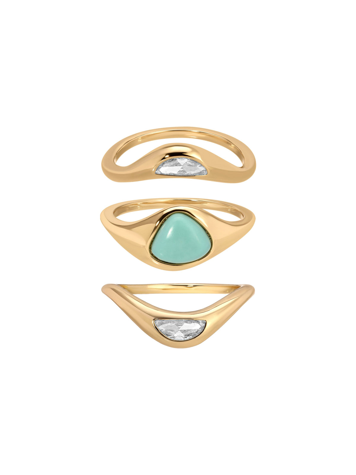 Turquoise Solstice Ring Stack - Turquoise with 18k Gold Plating | Ettika