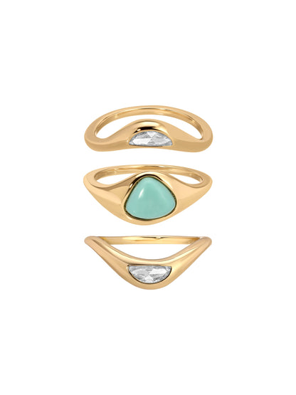 Turquoise Solstice Ring Stack - Turquoise with 18k Gold Plating | Ettika
