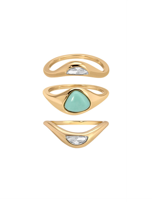 Turquoise Solstice Ring Stack - Turquoise with 18k Gold Plating | Ettika