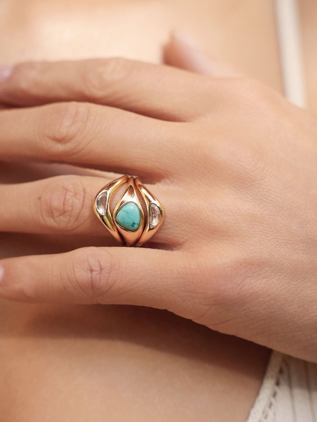 Turquoise Solstice Ring Stack - Turquoise with 18k Gold Plating | Ettika