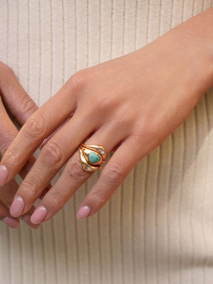 Turquoise Solstice Ring Stack - Turquoise with 18k Gold Plating | Ettika