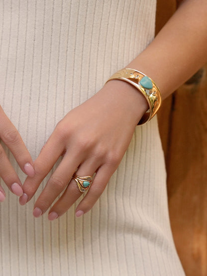 Turquoise Solstice Ring Stack - Turquoise with 18k Gold Plating | Ettika