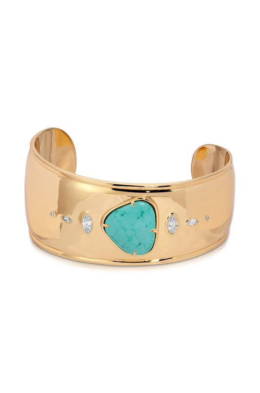 Turquoise Solstice Thick Cuff - Turquoise with 18k Gold Plating | Ettika