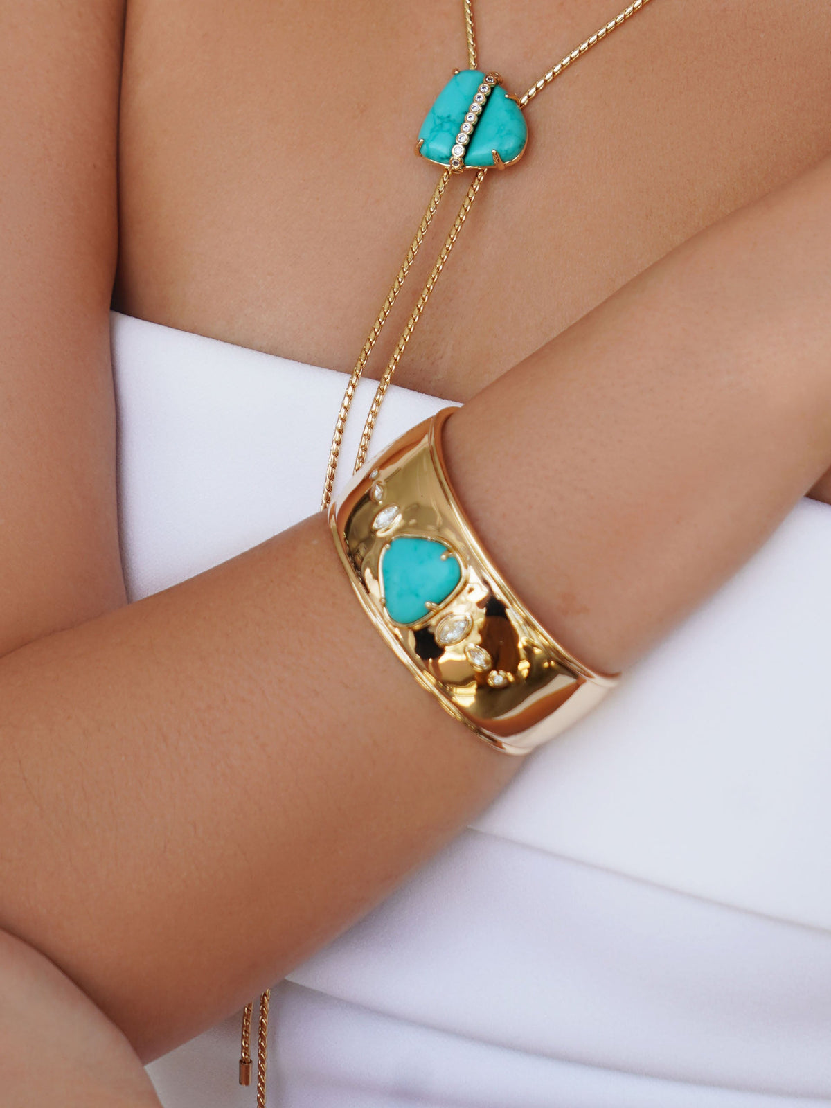 Turquoise Solstice Thick Cuff - Turquoise with 18k Gold Plating | Ettika