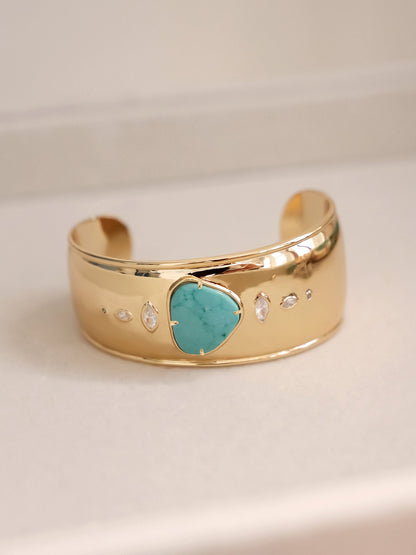 Turquoise Solstice Thick Cuff - Turquoise with 18k Gold Plating | Ettika