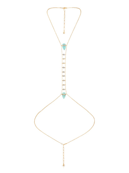 Turquoise Solstice Body Chain - Turquoise with Gold Tone | Ettika