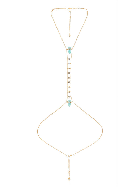 Turquoise Solstice Body Chain - Turquoise with Gold Tone | Ettika