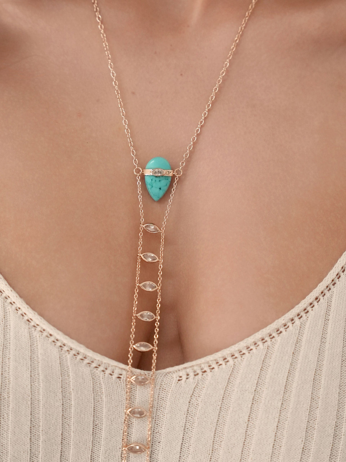 Turquoise Solstice Body Chain - Turquoise with Gold Tone | Ettika