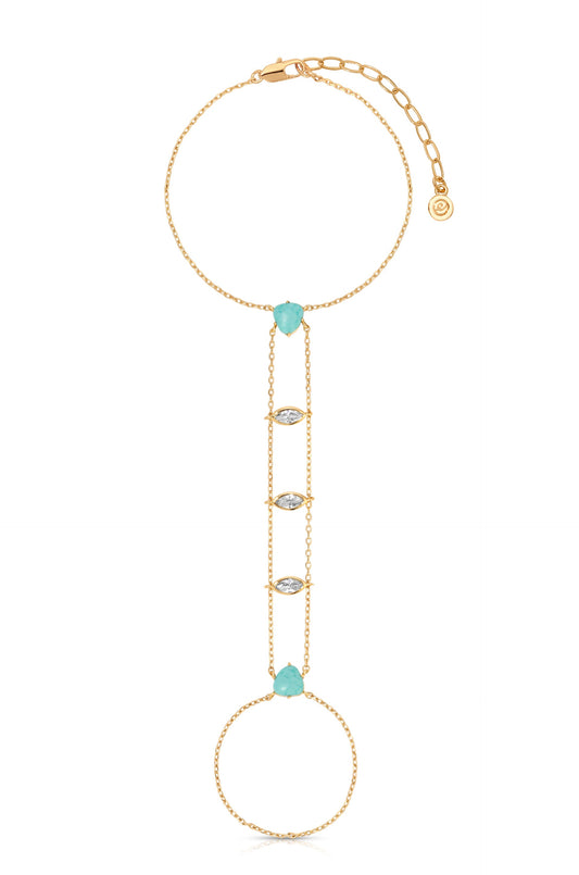 Turquoise Solstice Hand Chain - Turquoise with 18k Gold Plating | Ettika