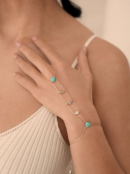 Turquoise Solstice Hand Chain - Turquoise with 18k Gold Plating | Ettika