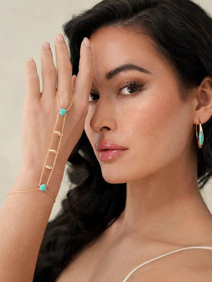 Turquoise Solstice Hand Chain - Turquoise with 18k Gold Plating | Ettika
