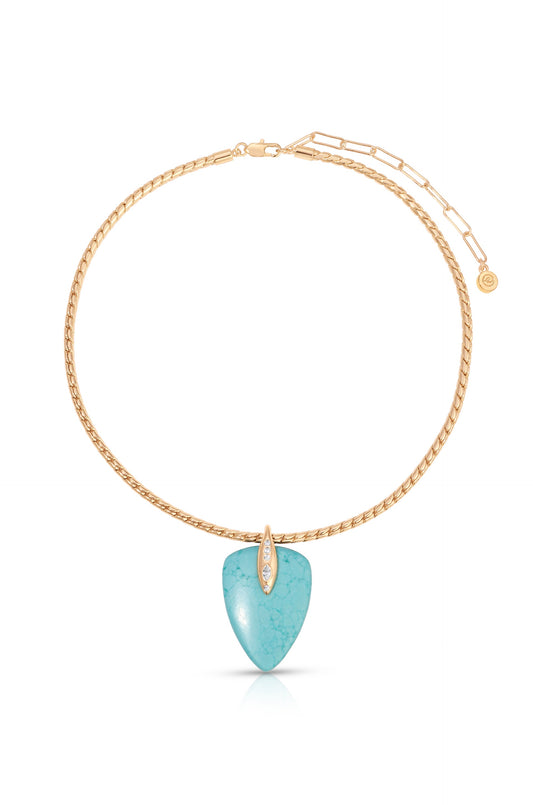 Turquoise Solstice Pendant Choker - Turquoise with 18k Gold Plating | Ettika