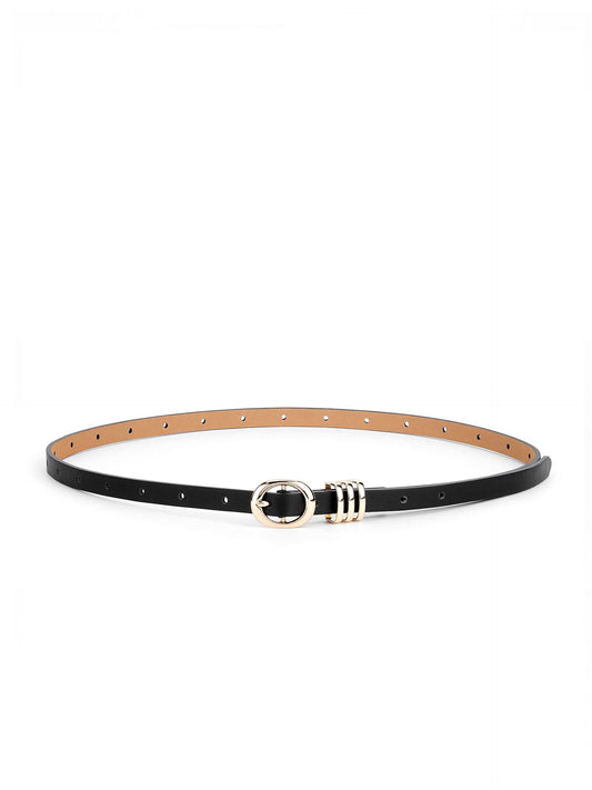 Classic Skinny Belt in Black - Carbon Black Leather with Gold Hardware | Ettika
