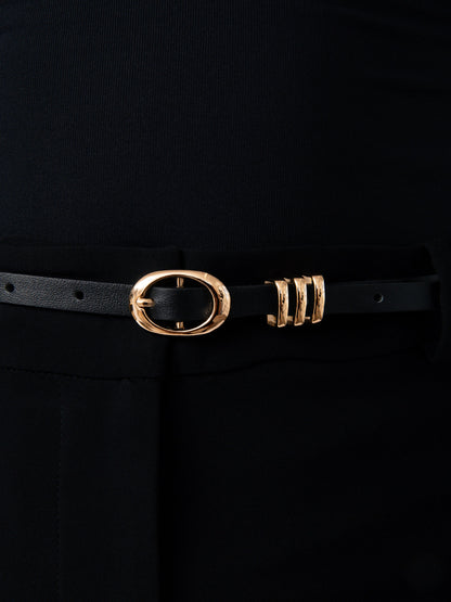 Classic Skinny Belt in Black - Carbon Black Leather with Gold Hardware | Ettika