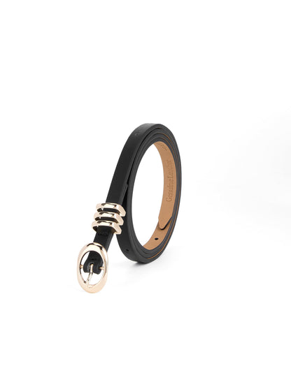 Classic Skinny Belt in Black - Carbon Black Leather with Gold Hardware | Ettika