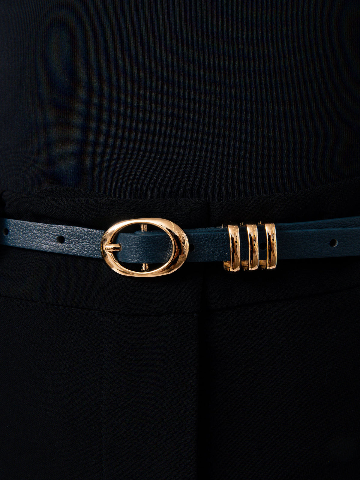 Classic Skinny Belt in Denim - Denim Leather with Gold Hardware | Ettika
