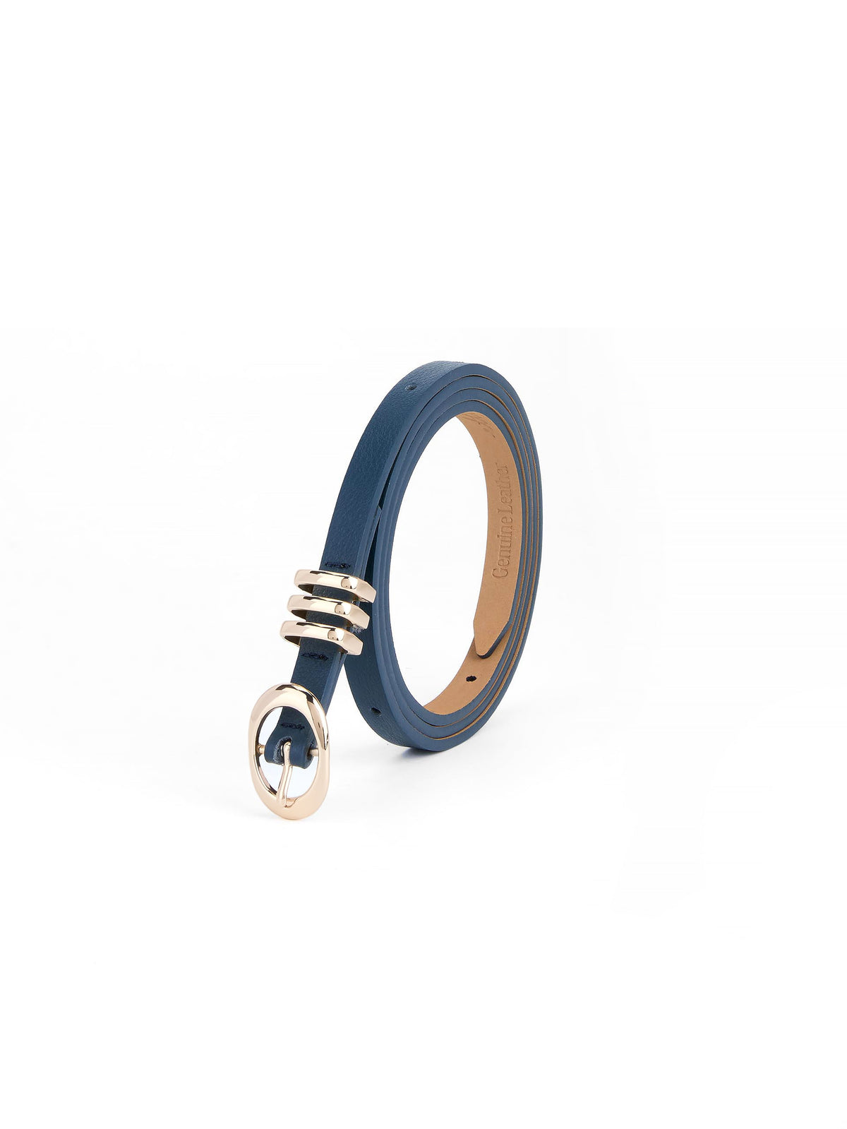 Classic Skinny Belt in Denim - Denim Leather with Gold Hardware | Ettika