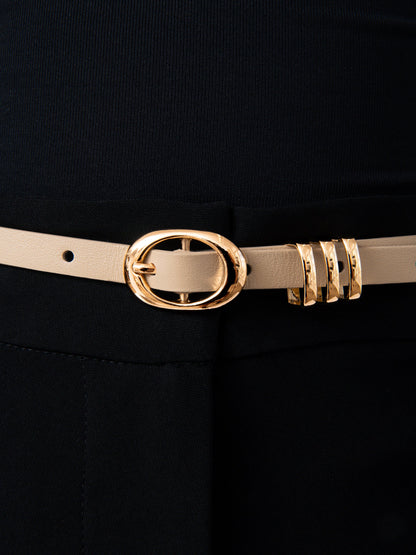 Classic Skinny Belt in Ivory - Vanilla Leather with Gold Hardware | Ettika