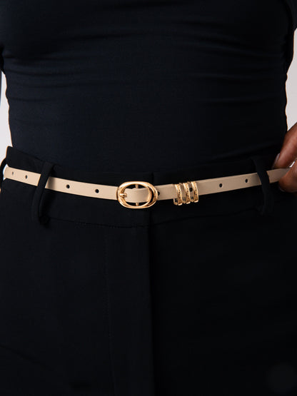 Classic Skinny Belt in Ivory - Vanilla Leather with Gold Hardware | Ettika