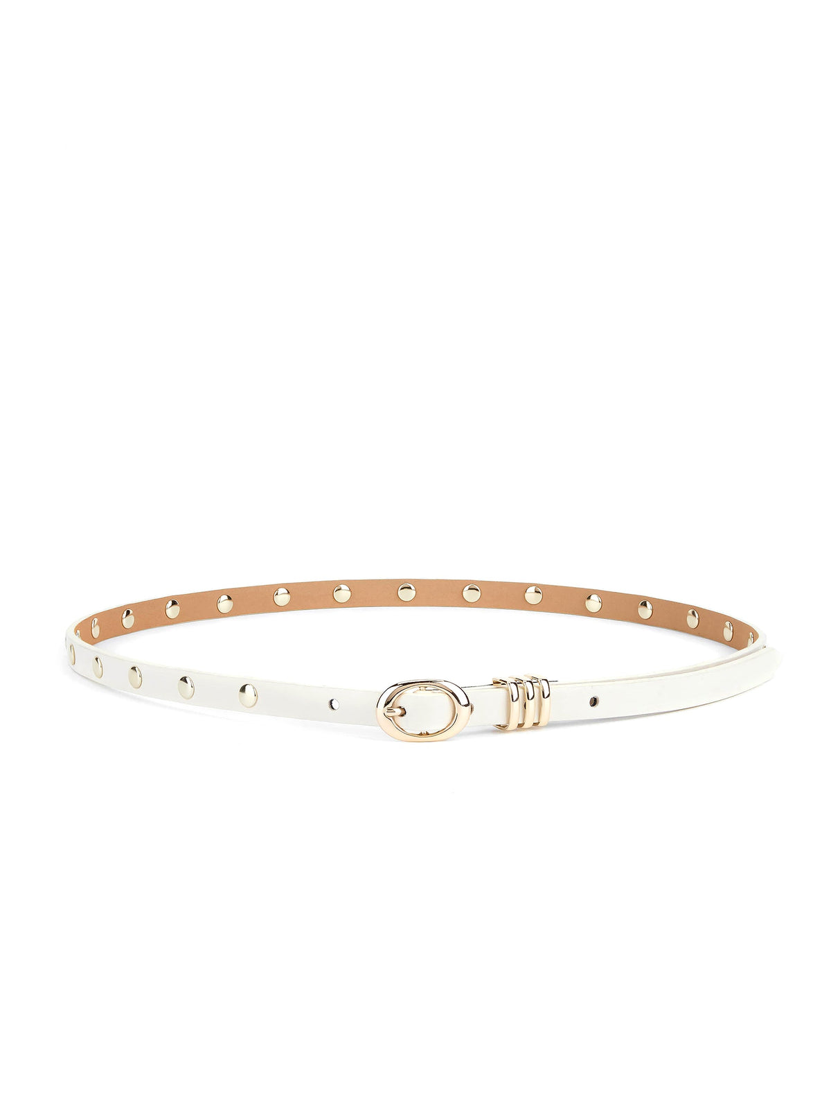 Classic Studded Skinny Belt in Vanilla - Vanilla Leather with Gold Hardware | Ettika
