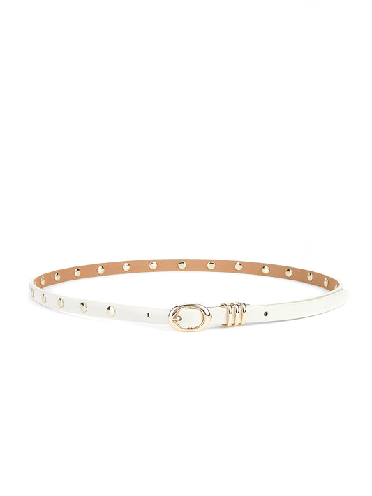 Classic Studded Skinny Belt in Vanilla - Vanilla Leather with Gold Hardware | Ettika