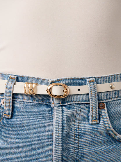 Classic Studded Skinny Belt in Vanilla - Vanilla Leather with Gold Hardware | Ettika