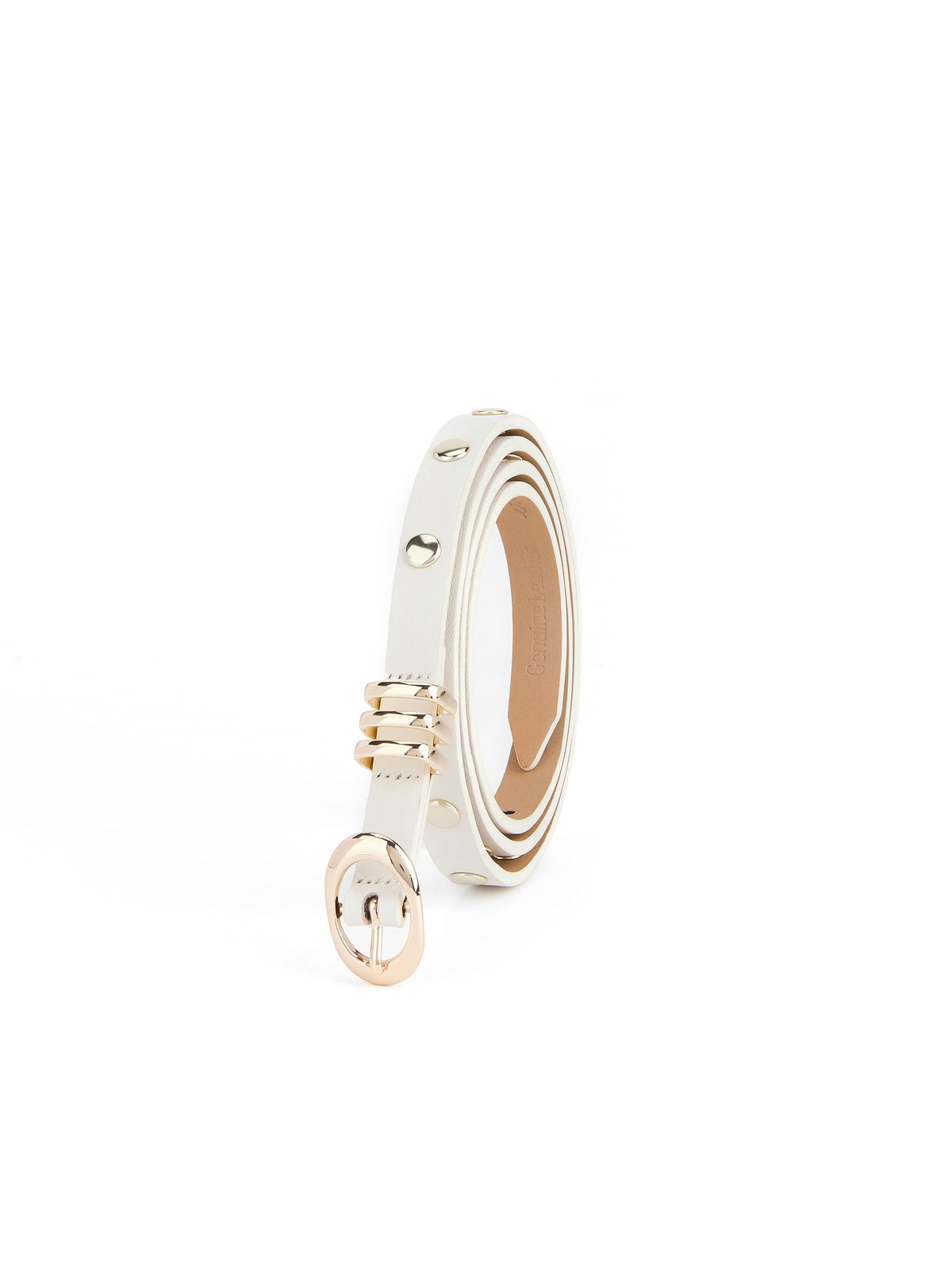 Classic Studded Skinny Belt in Vanilla - Vanilla Leather with Gold Hardware | Ettika