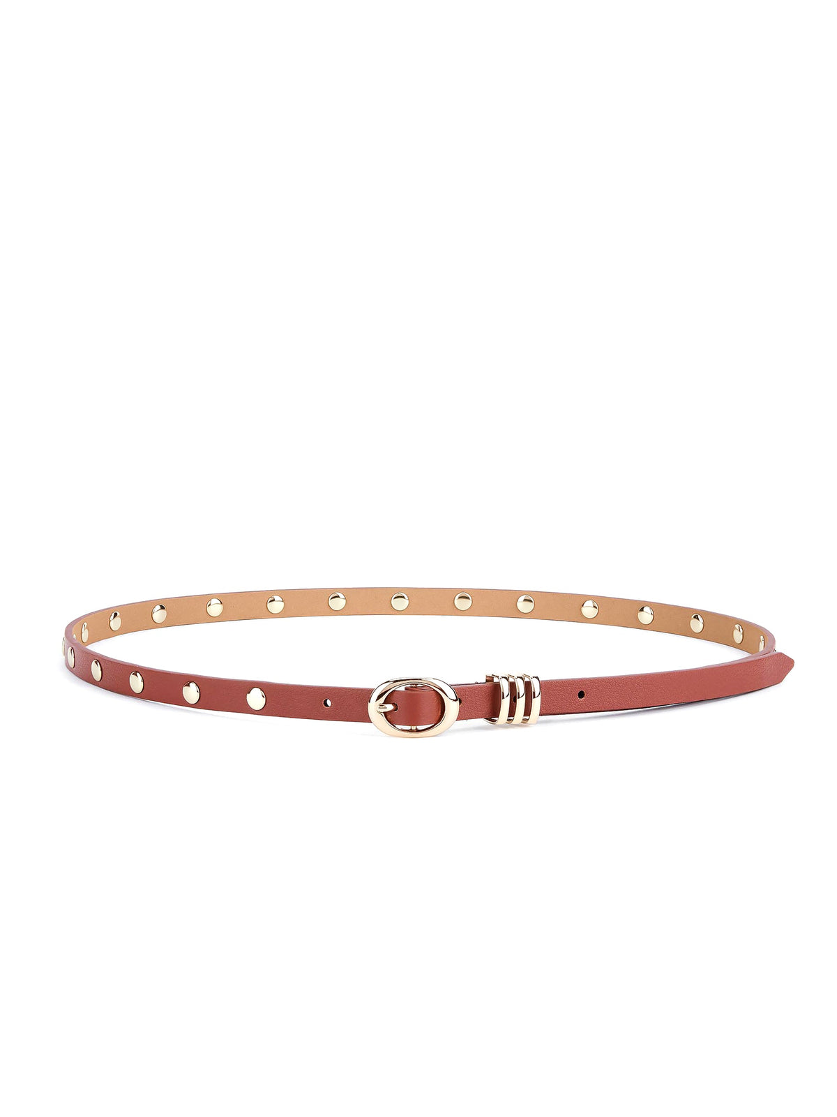 Classic Studded Skinny Belt in Cognac - Cognac Leather with Gold Hardware | Ettika