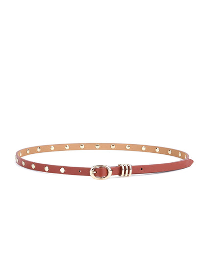 Classic Studded Skinny Belt in Cognac - Cognac Leather with Gold Hardware | Ettika