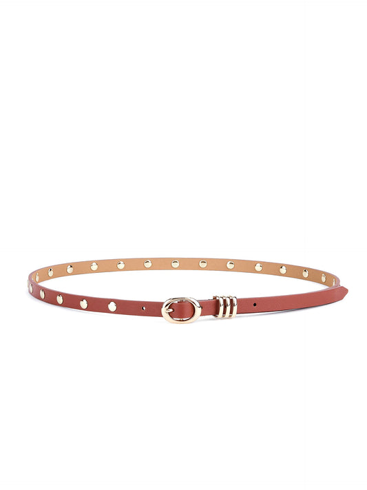 Classic Studded Skinny Belt in Cognac - Cognac Leather with Gold Hardware | Ettika