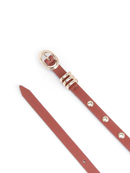 Classic Studded Skinny Belt in Cognac - Cognac Leather with Gold Hardware | Ettika