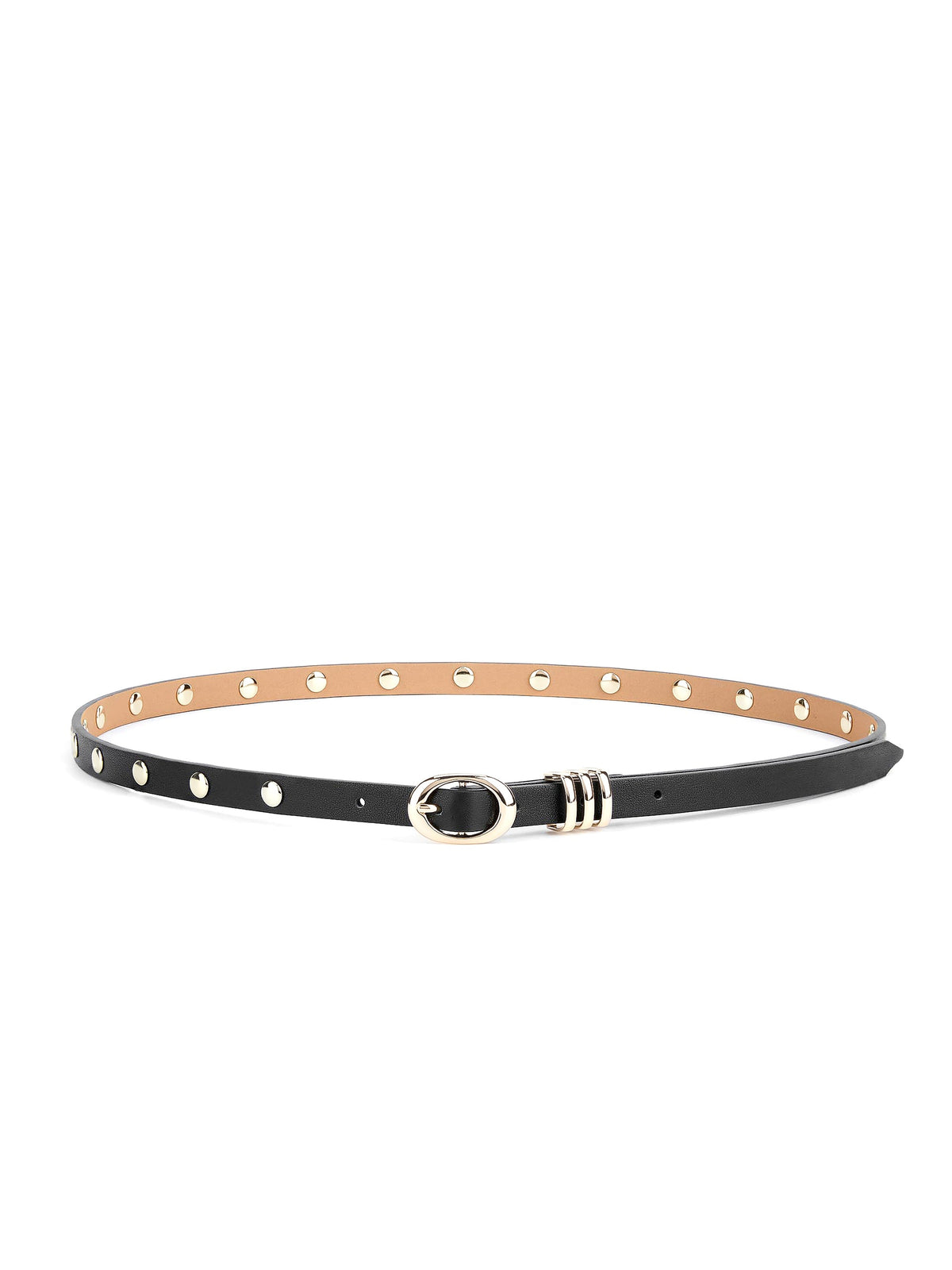 Classic Studded Skinny Belt in Black - Carbon Black Leather with Gold Hardware | Ettika