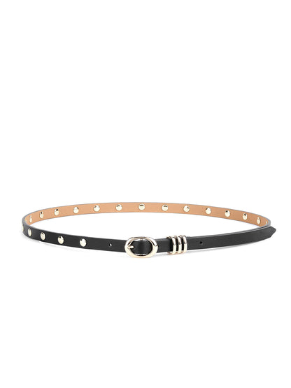 Classic Studded Skinny Belt in Black - Carbon Black Leather with Gold Hardware | Ettika