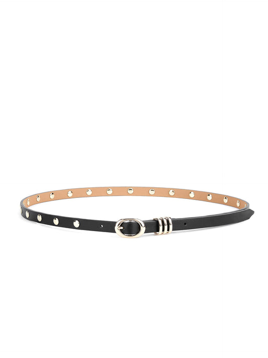 Classic Studded Skinny Belt in Black - Carbon Black Leather with Gold Hardware | Ettika
