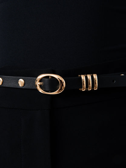 Classic Studded Skinny Belt in Black - Carbon Black Leather with Gold Hardware | Ettika