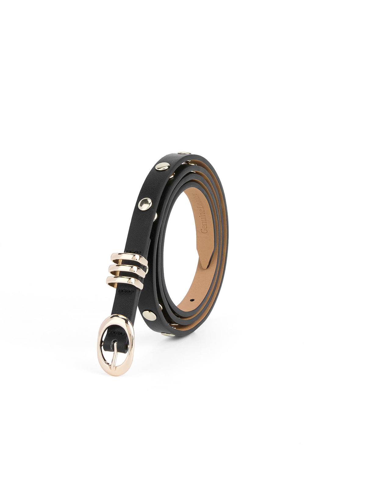 Classic Studded Skinny Belt in Black - Carbon Black Leather with Gold Hardware | Ettika