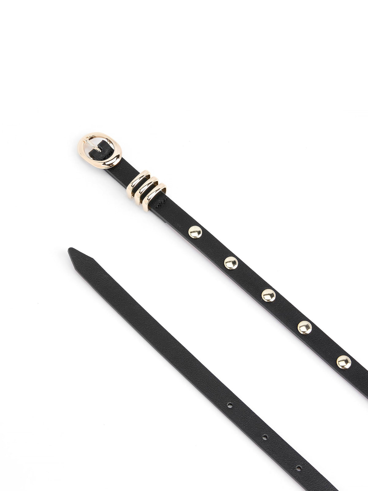 Classic Studded Skinny Belt in Black - Carbon Black Leather with Gold Hardware | Ettika