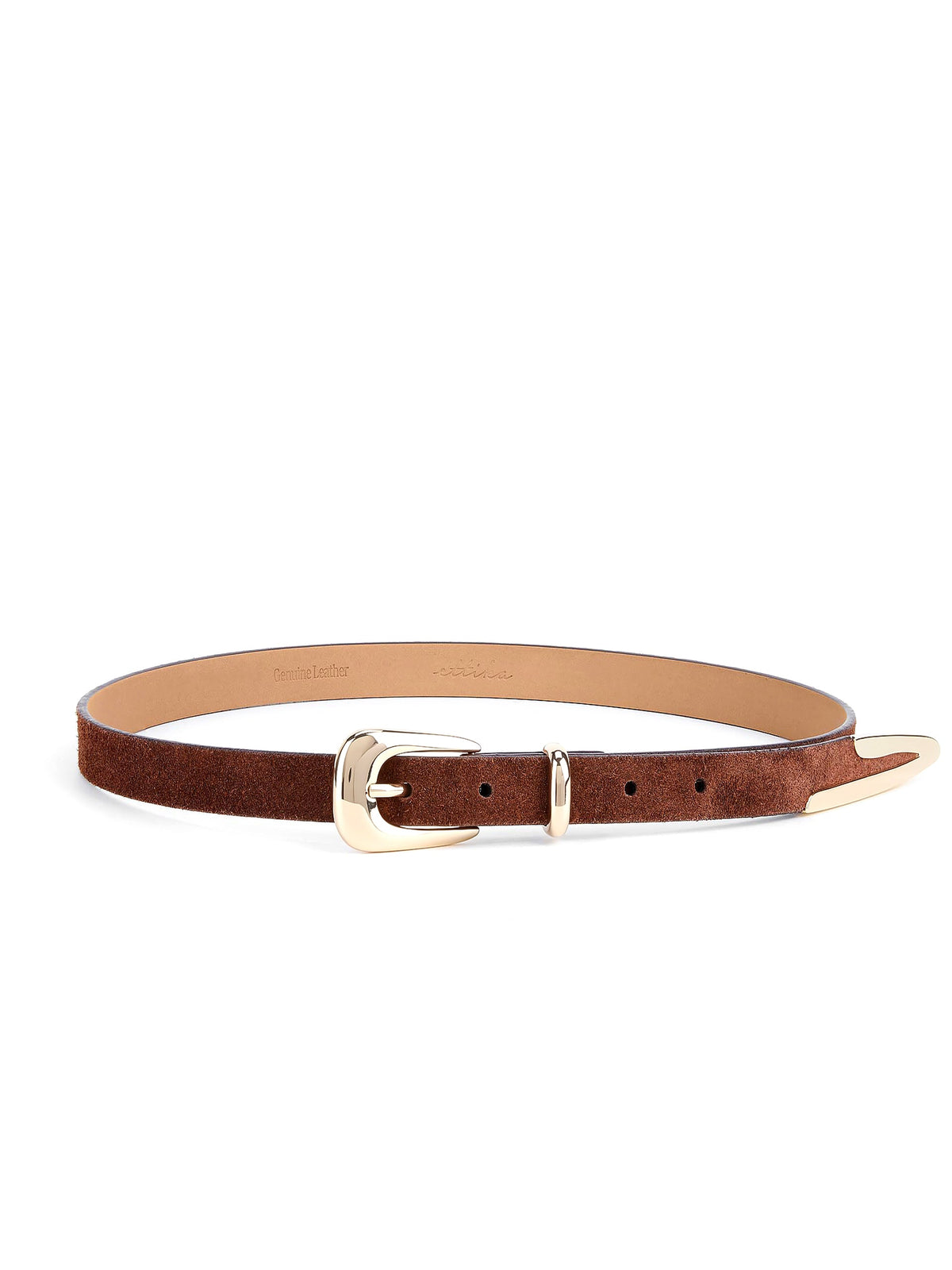 Modern Saddle Belt in Warm Truffle - Warm Truffle Suede with Gold Hardware | Ettika